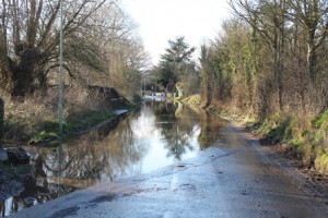 Road closed due to flood water in Compton